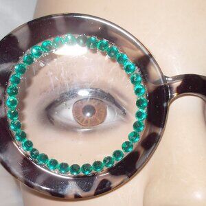 BLINGED OUT ROUND RHINESTONE READING GLASSES 4.00 STRENGTH ANIMAL TEAL STONES